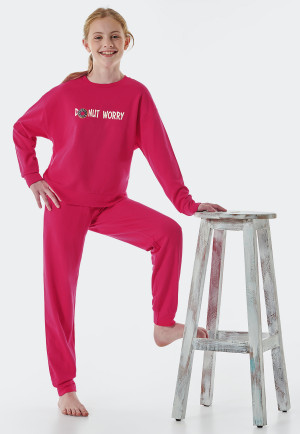 Pyjama lang Sweatware Organic Cotton manchetten donut roze - Teens Nightwear