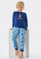 Pyjama lang biologisch katoen manchetten teddybeer opschrift blauw - Natural Love