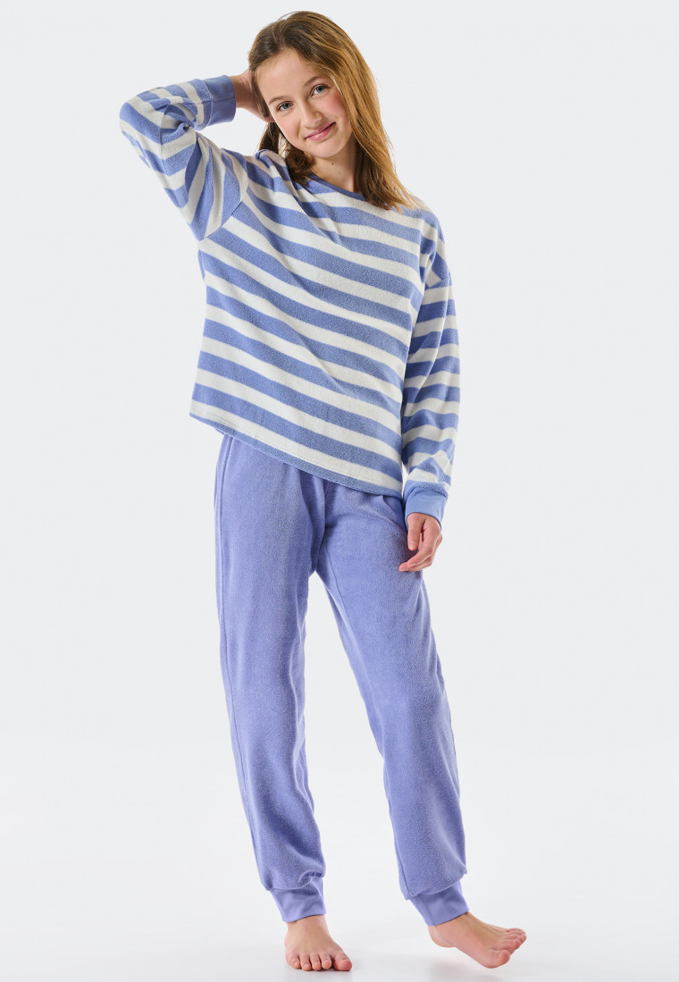 silver Streifen | Nightwear Teens - Frottee Bündchen lang Schlafanzug lilac SCHIESSER