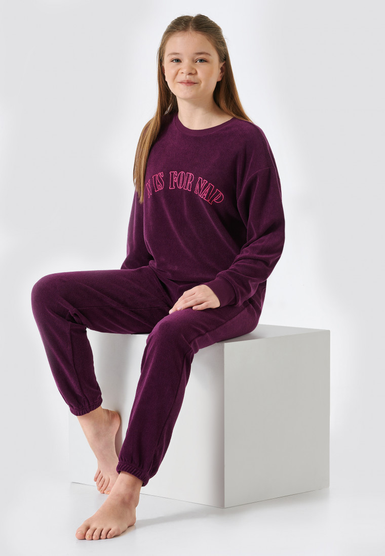 Schlafanzug lang Frottee Bündchen aubergine - Teens Nightwear | SCHIESSER