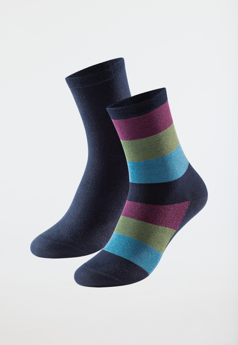 Chaussettes pour femme lot de 2 uni/rayé multicolore - Long Life