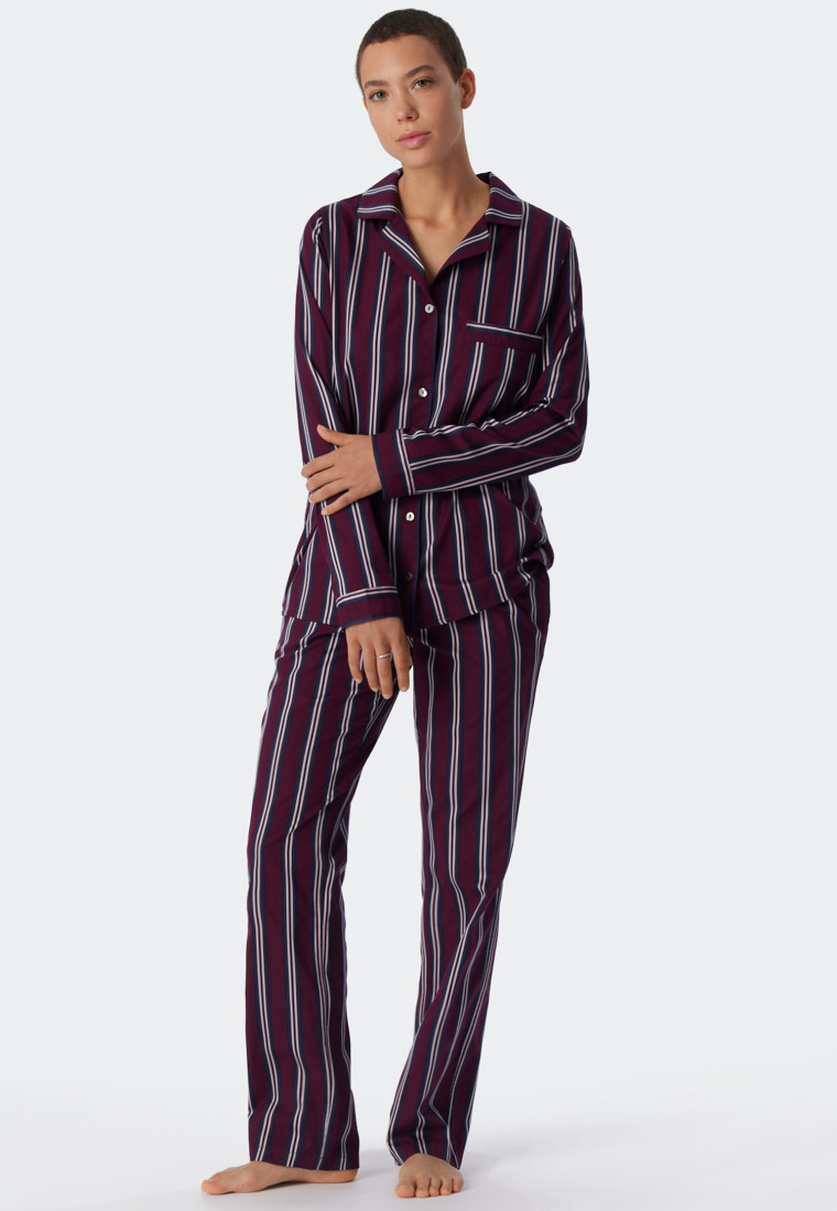 Pajamas long woven satin lapel collar stripes lilac - selected! premium  inspiration | SCHIESSER