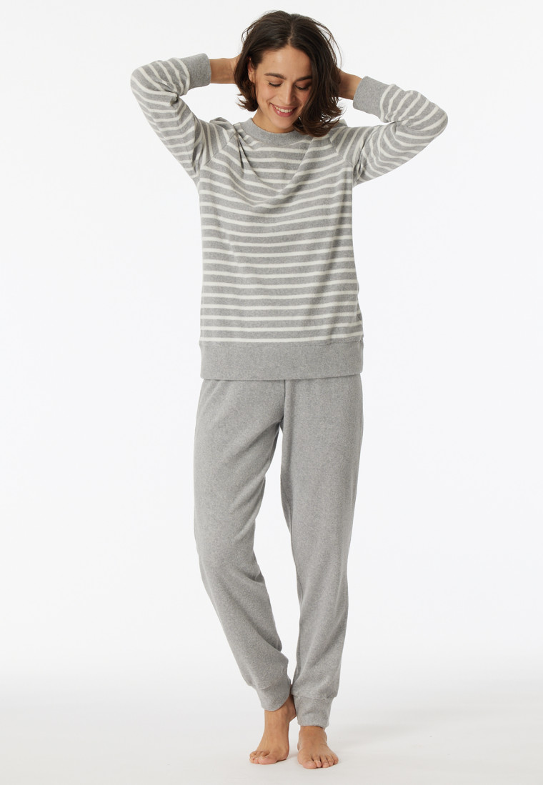 Schlafanzug lang SCHIESSER Casual Bündchen grau-meliert - Frottee | Essentials