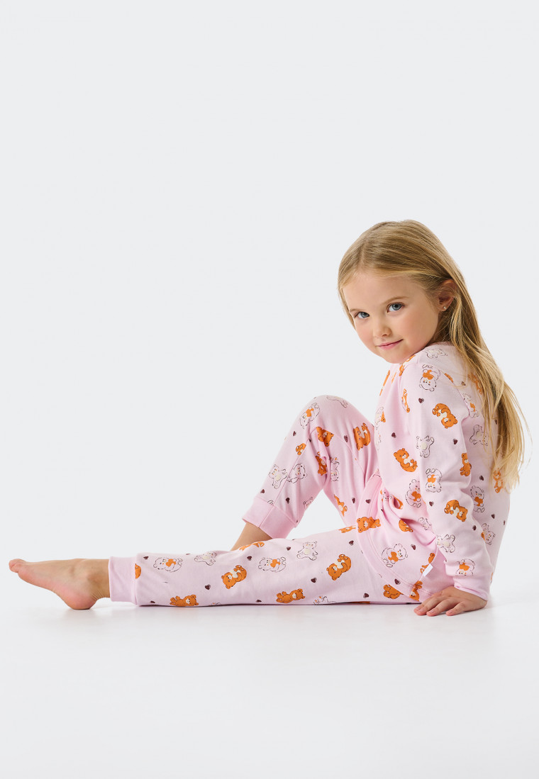 Schlafanzug lang Interlock Organic Cotton Bündchen Teddys rosa - Natural  Love | SCHIESSER