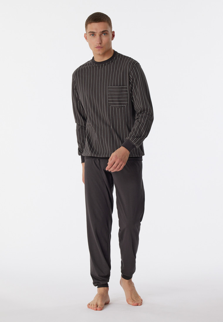 Pajamas long organic cotton cuffs stripes anthracite - Comfort Nightwear |  SCHIESSER