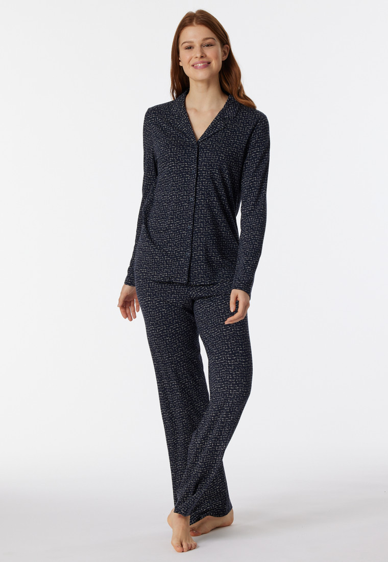 Schlafanzug lang Organic Cotton Knopfleiste Reverskragen Grafikprint  nachtblau - Contemporary Nightwear | SCHIESSER