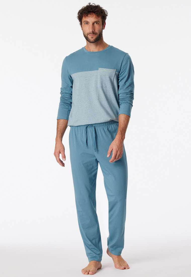 Schlafanzug lang Organic Cotton Streifen Brusttasche blaugrau - 95/5  Nightwear | SCHIESSER