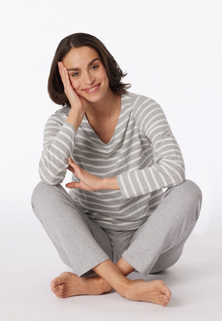 Schlafanzug lang Streifen grau-meliert - | Casual Essentials SCHIESSER