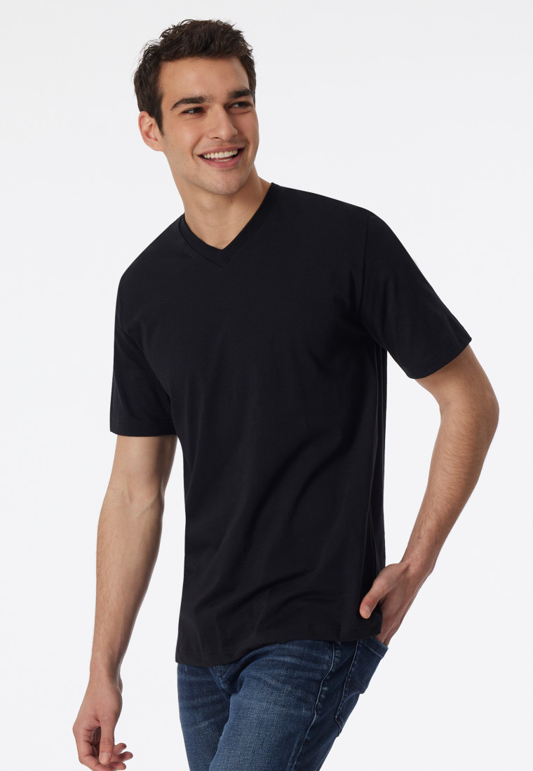 Shirt kurzarm Jersey 2er-Pack V-Ausschnitt schwarz - American T-Shirt |  SCHIESSER
