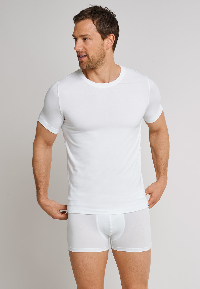 Shirt kurzarm | Jersey elastisch Life weiß - Soft rundhals SCHIESSER Long