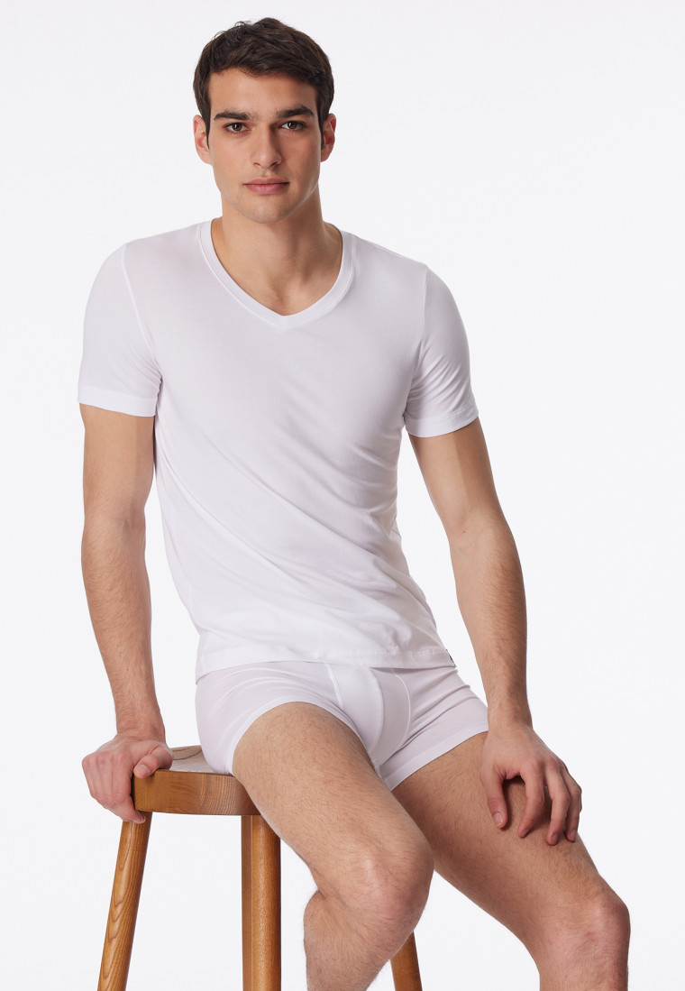 Shirt kurzarm Jersey elastisch V-Ausschnitt weiß - Long Life Soft |  SCHIESSER