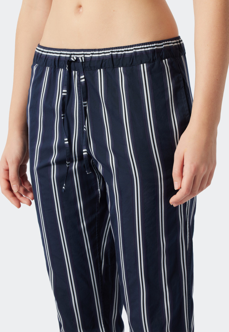 Pajamas long woven satin blue lapel selected! premium inspiration collar - SCHIESSER | stripes