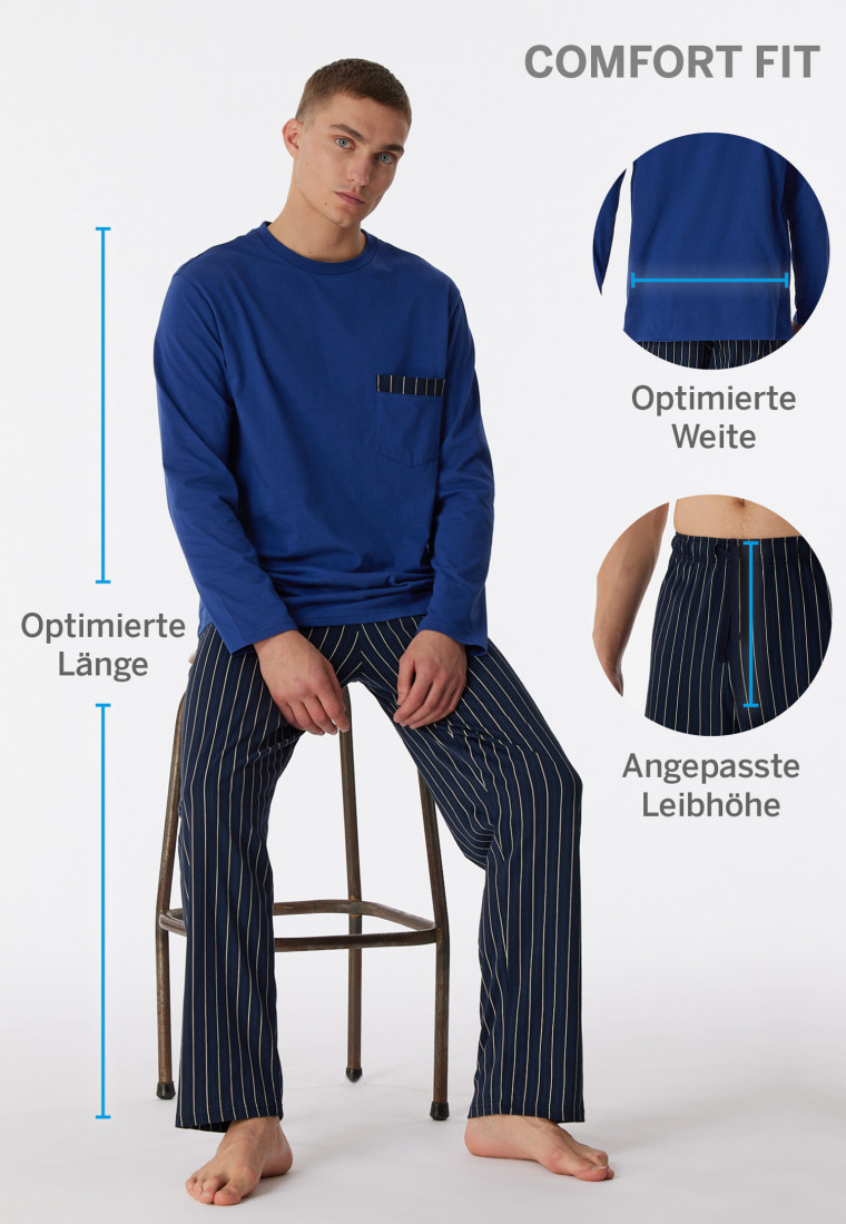 Schlafanzug lang V-Ausschnitt Hahnentritt anthrazit - Comfort Essentials |  SCHIESSER