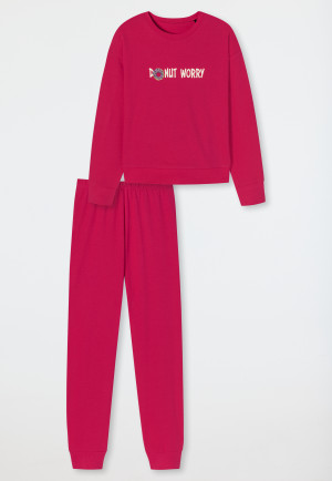 Pyjama lang Sweatware Organic Cotton manchetten donut roze - Teens Nightwear