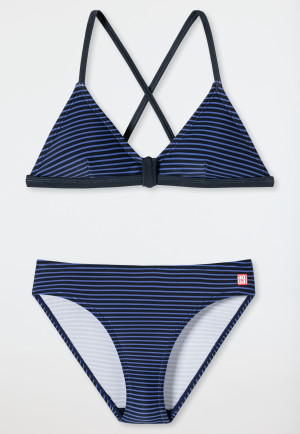 Bustierbikini tricot gerecycled SPF40+ strepen donkerblauw - Diver Dreams