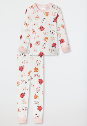 Pyjama lang fijngeribd lieveheersbeestje bloemen gebroken wit - Natural Love