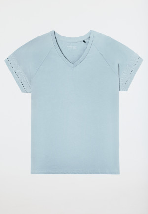 Shirt short sleeve perforated embroidery bluebird - Mix+Relax