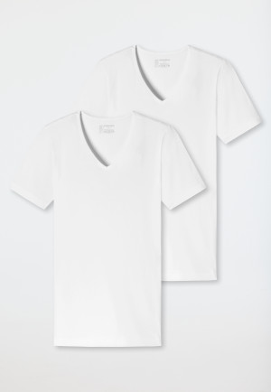 Shirts korte mouwen 2-pack biologisch katoen diepe V-hals wit - 95/5