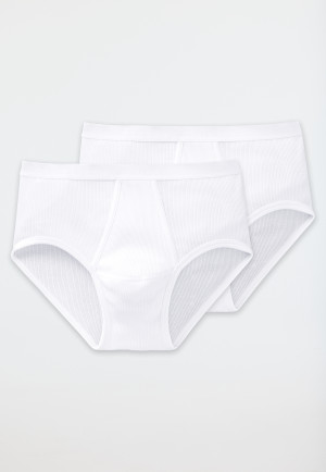 Two-pack sports briefs with fly, white, double-ribbed - Original Classics