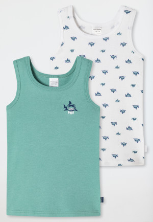 Hemden 2-pack Haaien wit groen - Fine Rib