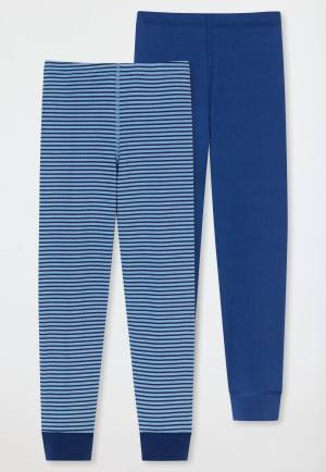 Onderbroek lang 2-pack biologisch katoen zachte tailleband manchetten gestreept donkerblauw/lichtblauw - 95/5