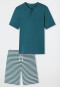 Pyjama short Organic Cotton knoopsluiting strepen jeans blauw - Casual Nightwear