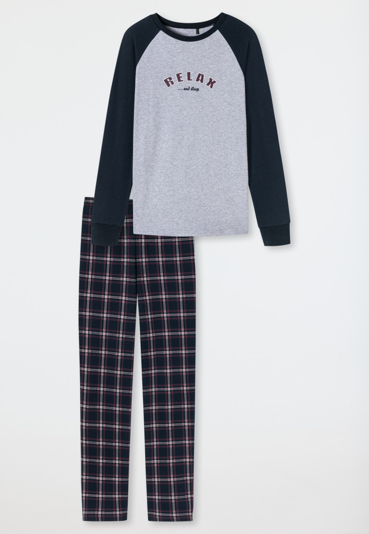- SCHIESSER grau-meliert Karos lang Interlock Cotton Nightwear Organic | Teens Schlafanzug