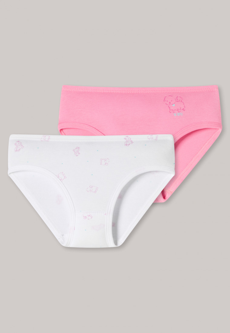Hipster panties set of 2 fine rib organic cotton dog white/pink - fine