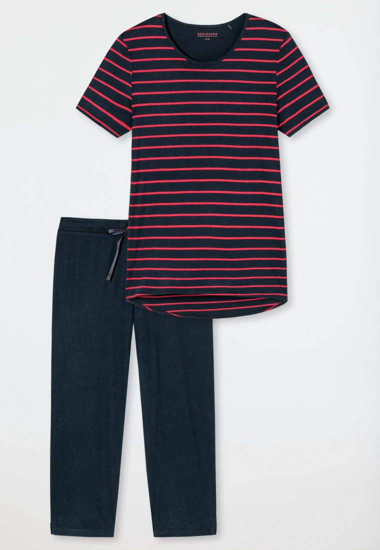 Pyjama 3/4-lang streepjes zwart-rood - selected! premium inspiration |  SCHIESSER
