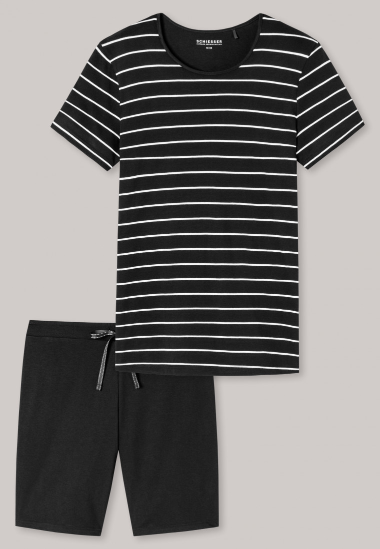 Schlafanzug kurz Bermuda Ringel schwarz - Nightwear | SCHIESSER