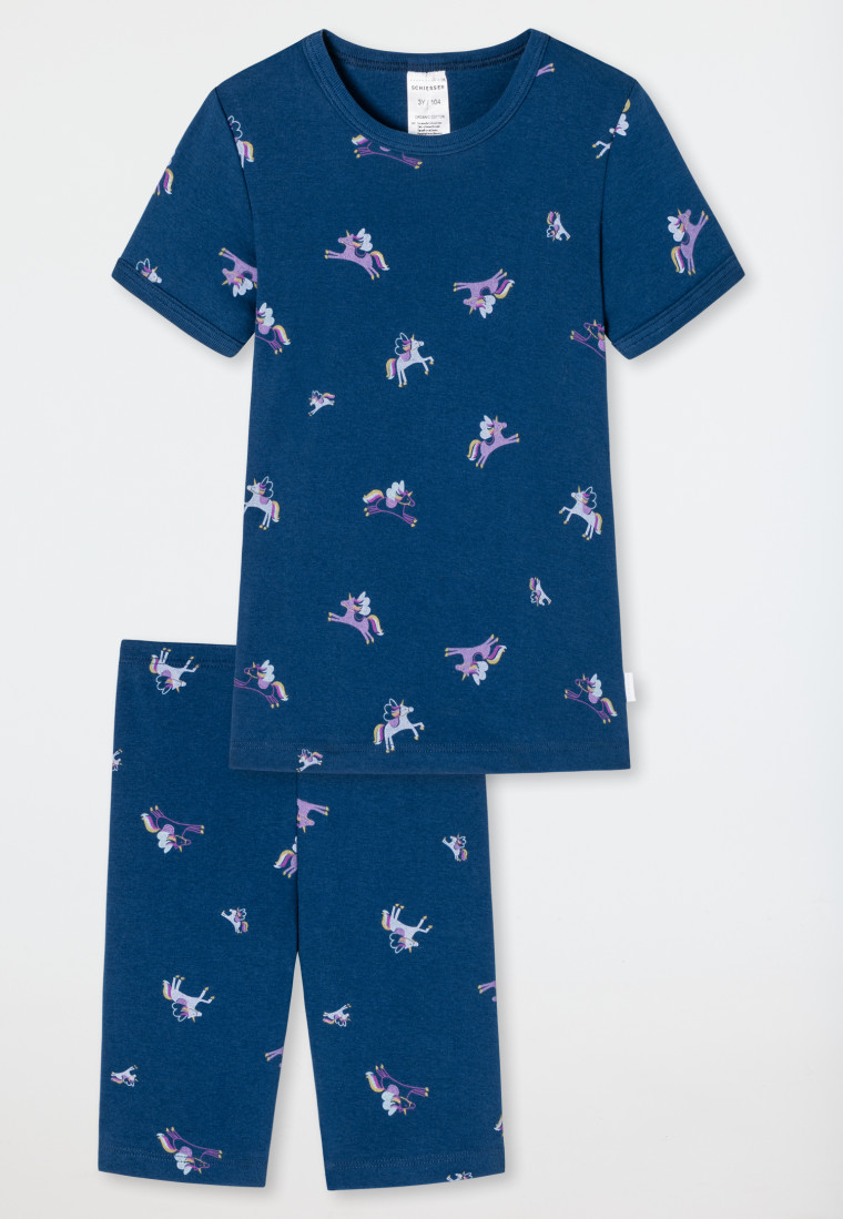 blau - Einhörner Feinripp SCHIESSER | Girls Schlafanzug Organic Cotton kurz World