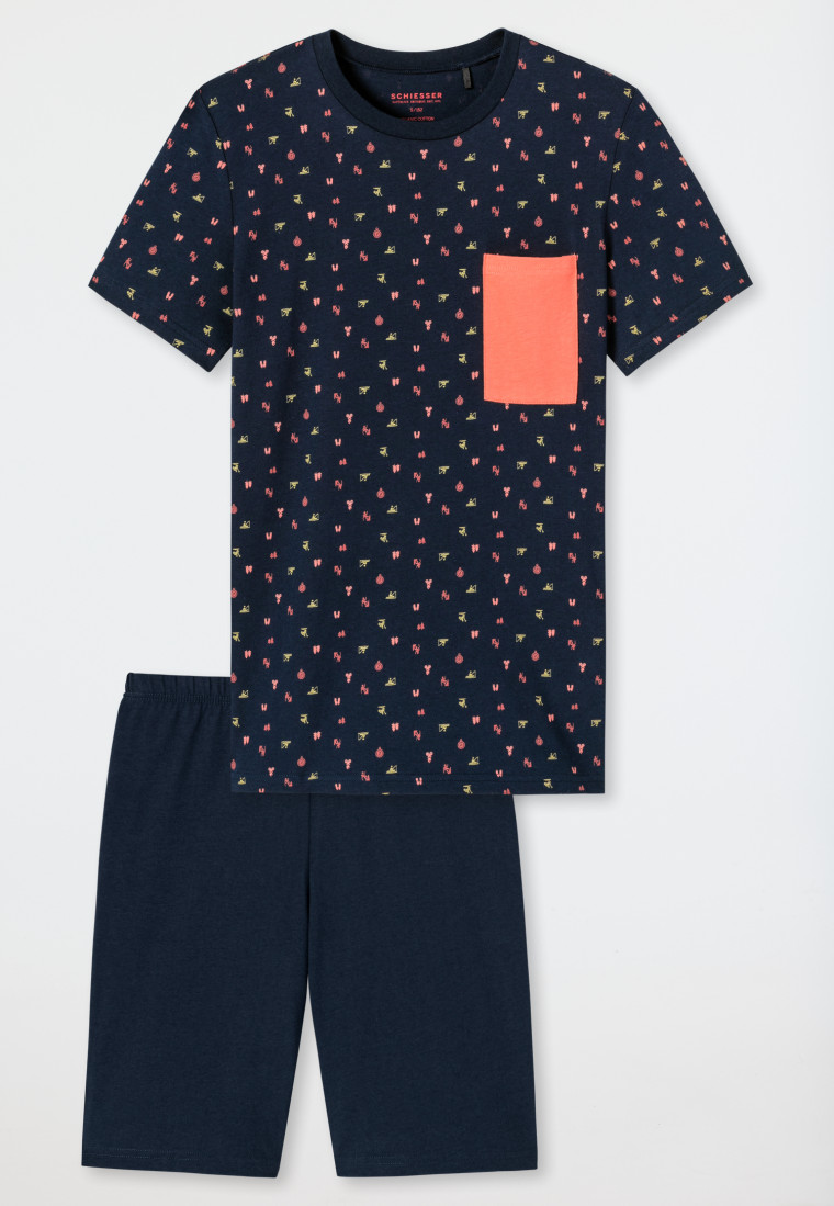 Schlafanzug kurz Organic Cotton Brusttasche dunkelblau - Summer Camp |  SCHIESSER
