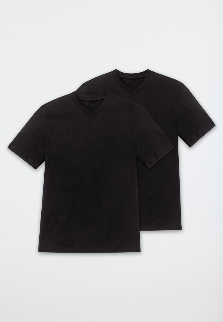 Shirt kurzarm Jersey 2er-Pack V-Ausschnitt schwarz - American T-Shirt |  SCHIESSER