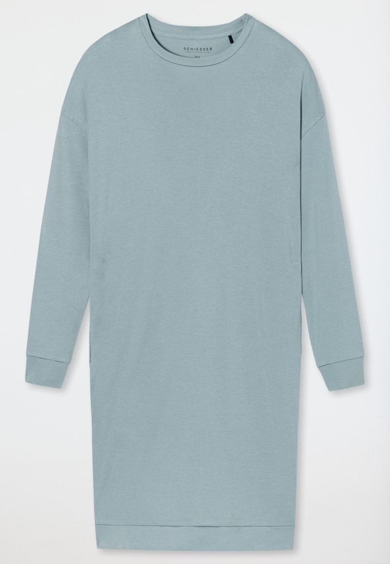 Sleep shirt long-sleeved modal oversized cuffs gray-blue - Modern Nightwear  | SCHIESSER