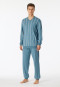 Pyjama lang Organic Cotton V-hals manchetten borstzak blauw-grijs geruit - Comfort Nightwear