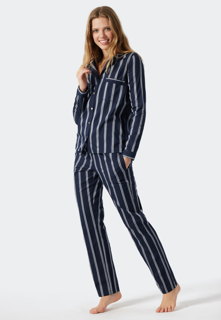 Pyjama lang Websatin Reverskragen Streifen blau - selected! premium  inspiration | SCHIESSER