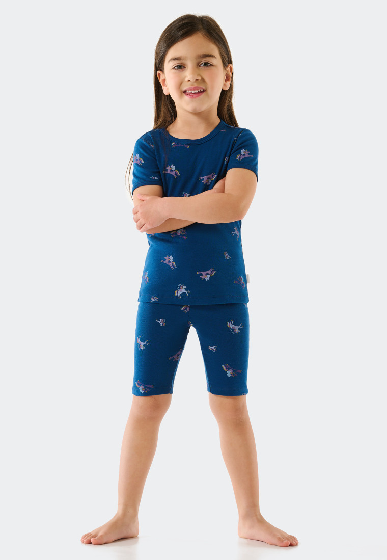 Schlafanzug kurz Feinripp Organic Girls - Cotton | World blau SCHIESSER Einhörner