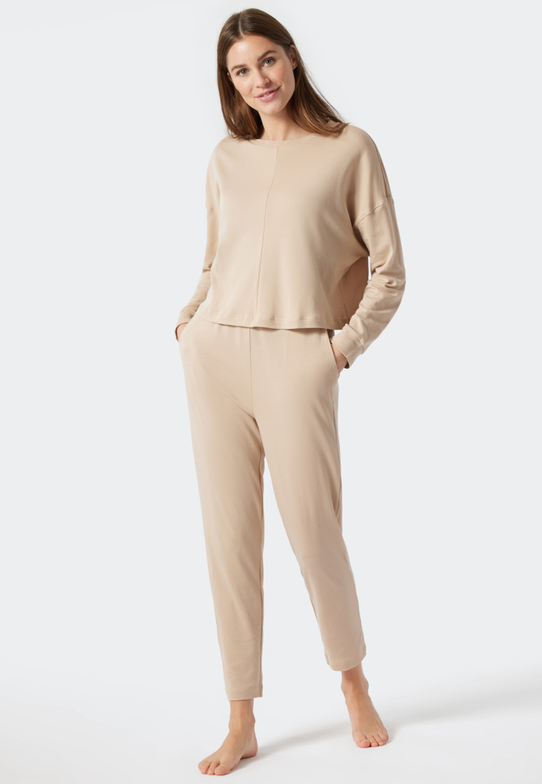 Schlafanzug lang Interlock kurzes Oversized-Shirt sand - Modern Nightwear |  SCHIESSER