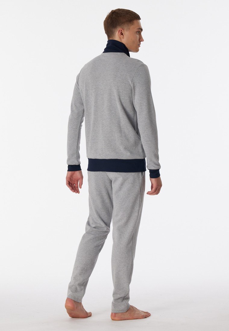 Hausanzug lang Interlock Stehkragen Zipper SCHIESSER | Bündchen - grau-meliert Warming Nightwear