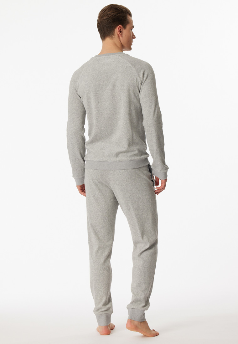 Schlafanzug lang Frottee Bündchen grau-meliert SCHIESSER Nightwear - Warming 