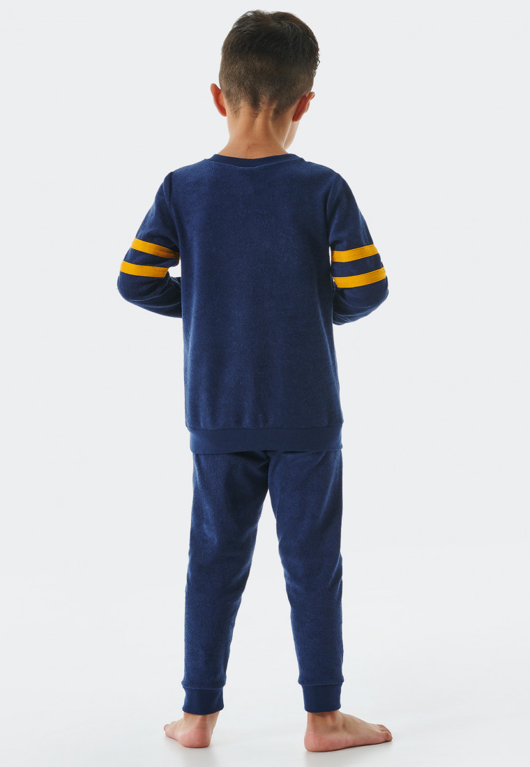 Pyjama lang badstof biologisch katoen manchetten college tovenaar donkerblauw - Rat Henry