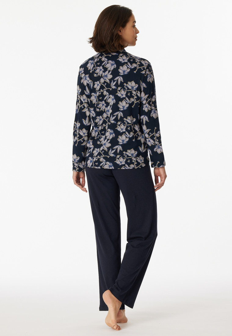 Schlafanzug lang Organic Cotton Knopfleiste Blumenprint navy - Contemporary  Nightwear | SCHIESSER