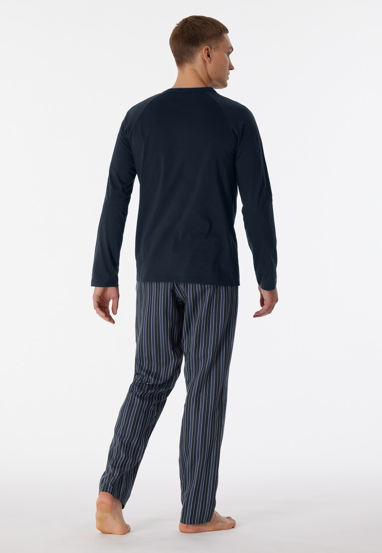 Schlafanzug lang Organic Cotton Knopfleiste Streifen nachtblau - selected!  premium | SCHIESSER