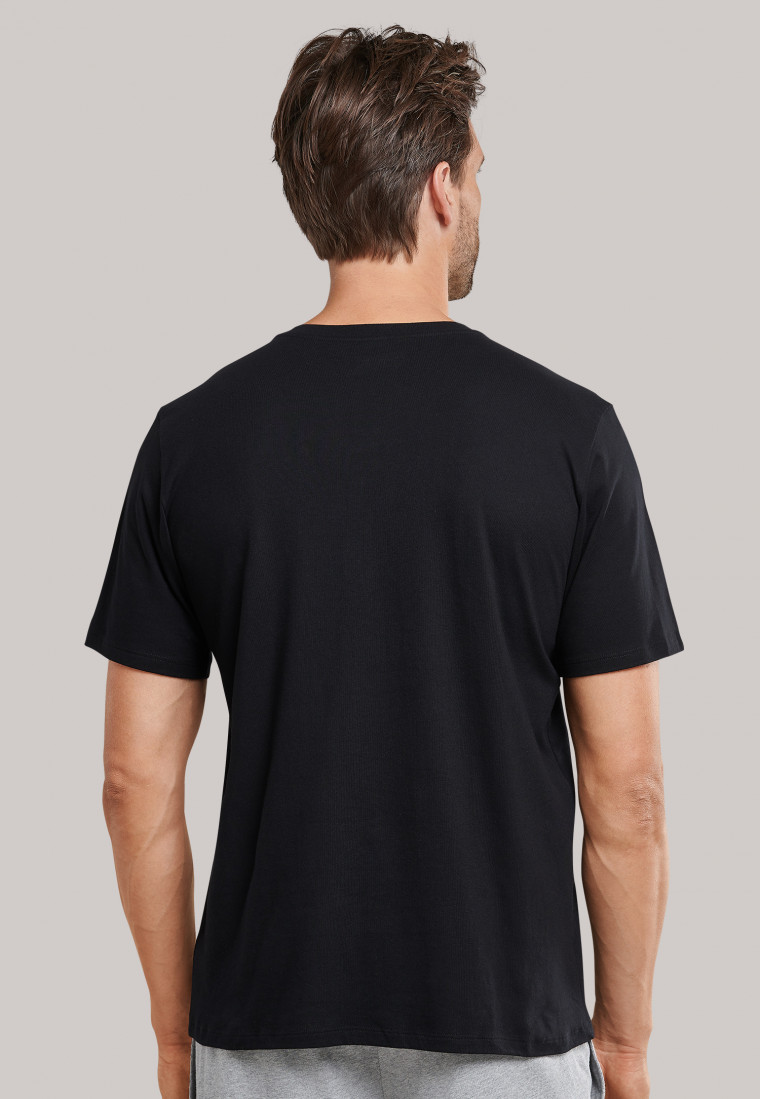 Shirt kurzarm Jersey Knopfleiste schwarz - Mix+Relax | SCHIESSER