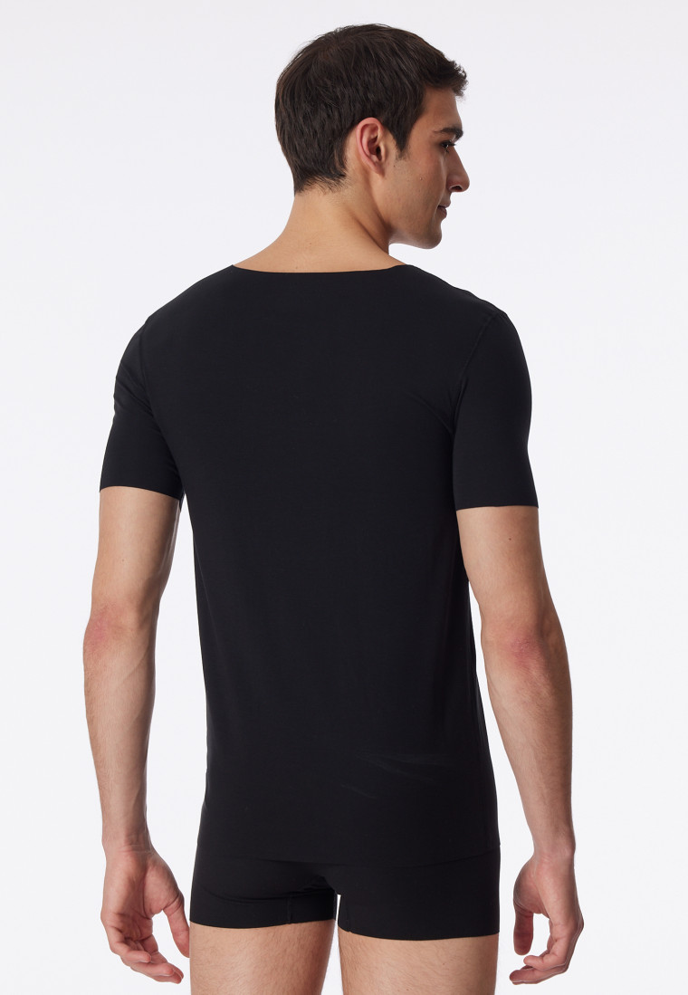 T-shirt interlock sans couture manches courtes encolure en V noir - Laser Cut