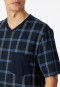 Nachthemd korte mouw Organic Cotton V-hals borstzak nachtblauw geruit - Comfort Nightwear