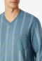 Pyjama lang Organic Cotton V-hals manchetten borstzak blauw-grijs geruit - Comfort Nightwear