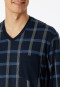 Pyjama lang Organic Cotton V-hals manchetten borstzak nachtblauw geruit - Comfort Nightwear