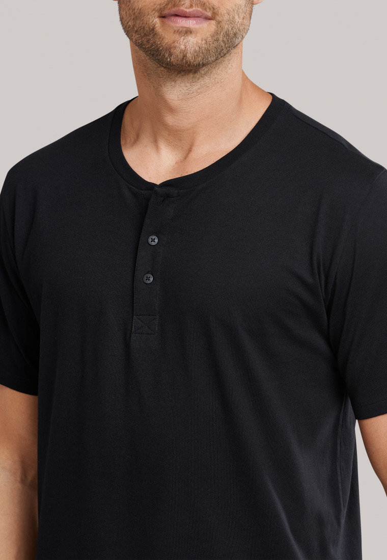 Shirt kurzarm Jersey Knopfleiste schwarz - Mix+Relax | SCHIESSER